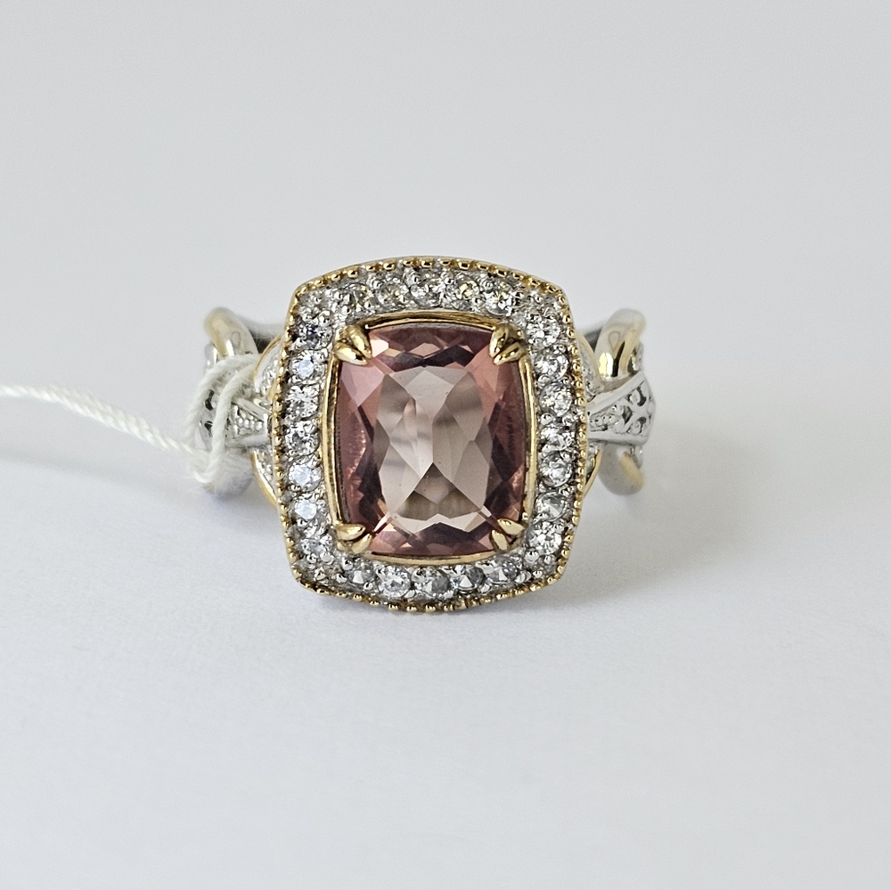 Natural Morganite & Diamond Palladium Sterling Silver 18k Ring Size 7.5! NEW - Picture 4 of 15